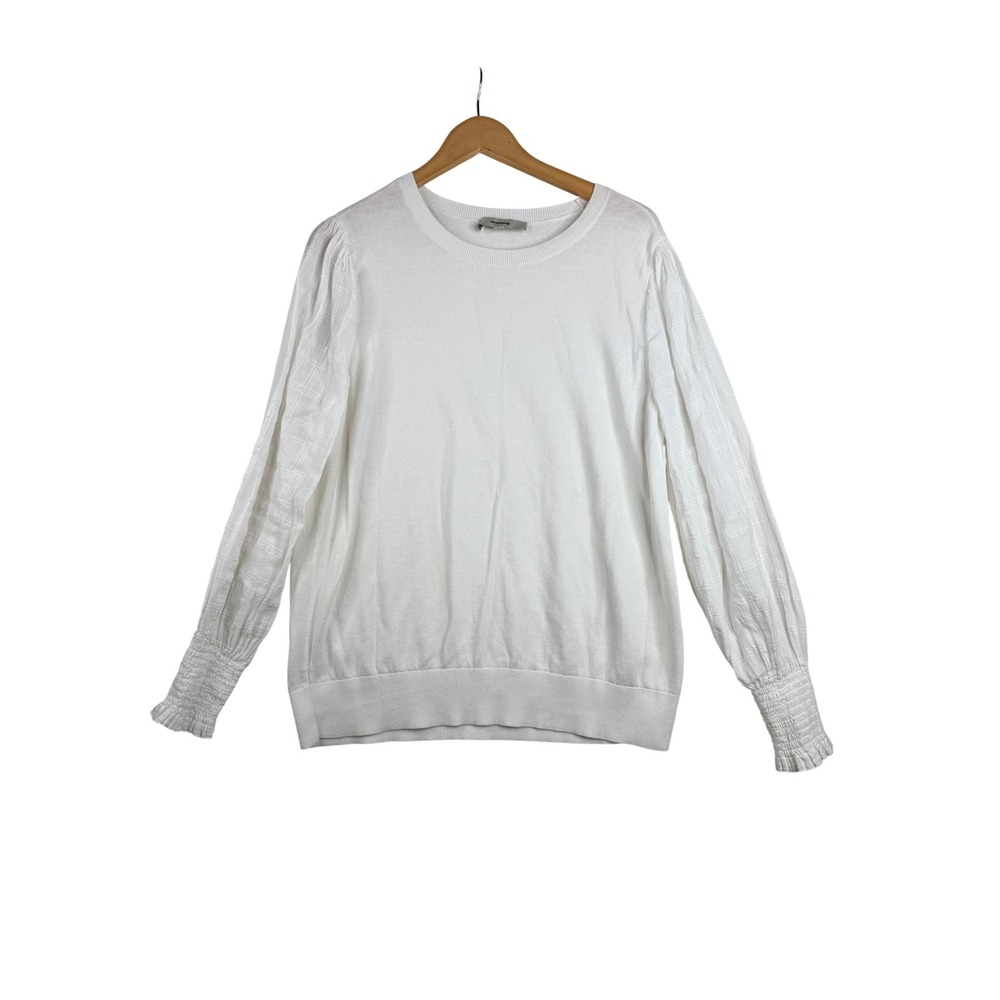 Loft Smocked Cuff Puff Long Sleeve Blouse size X-Large White